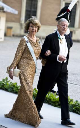La princesse Désirée de Suède et son mari Niclas Silfverschiold lors du mariage de la princesse Madeleine de Suède avec Chris O'Neill au Palais Royal à Stockholm, le 8 juin 2013