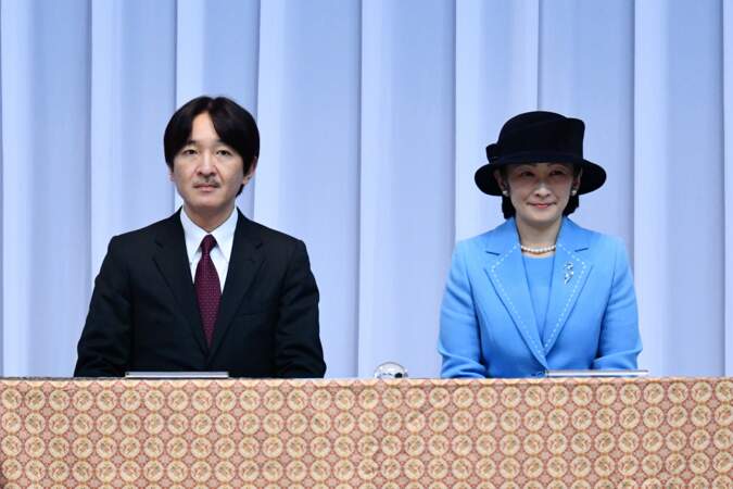 Le prince Fumihito et la princesse Kiko du Japon lors de la présentation de l'équipe nationale pour les Jeux Olympiques de Pyeongchang. Le 24 janvier 2018
