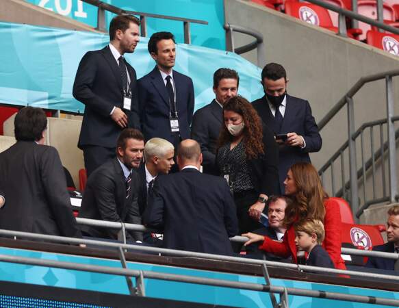 Le prince George a rencontré David et Brooklyn Beckham à l'occasion des huitièmes de finale de l'Euro 2020 lors du match Angleterre-Allemagne qui se tenait à Wembley, le 29 juin 2021.