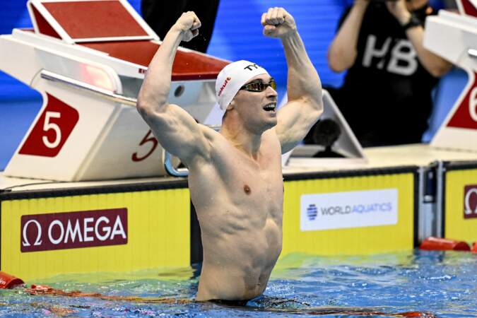 Maxime Grousset, sacré champion du monde du 100 m papillon à Fukuoka, en juillet 2023