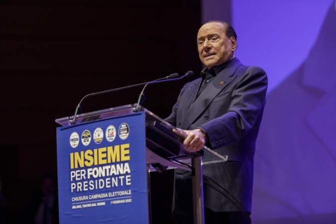 Silvio Berlusconi, lors d'un meeting du parti Forza Italia à Milan, le 7 février 2023