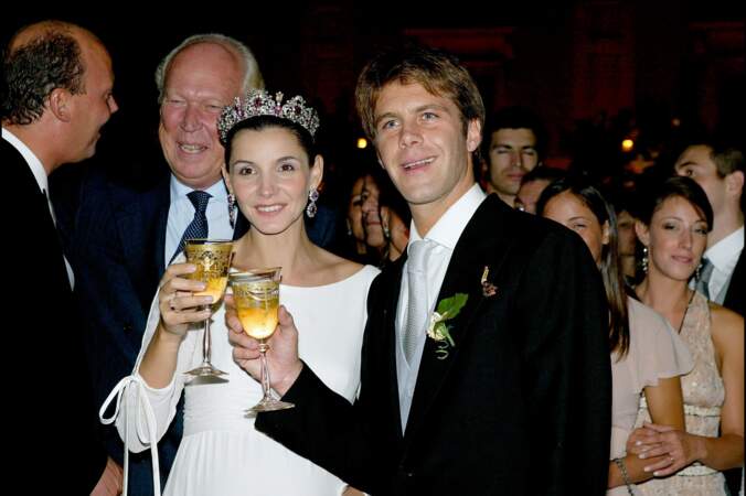 Le prince Emmanuel-Philibert de Savoie et Clotilde Courau lors de leur soirée de mariage, au palais Ruspoli, le 25 septembre 2003
