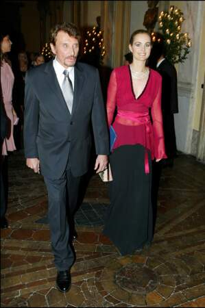 Johnny Hallyday et son épouse Laeticia Hallyday lors du repas de mariage de Clotilde Courau et Emmanuel-Philibert de Savoie, au palais Ruspoli, le 25 septembre 2003