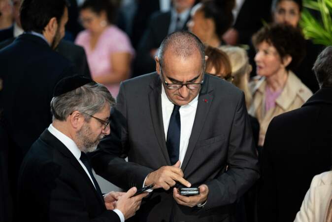 Laurent Nunez et Le Grand Rabbin Haim Korsia lors de cérémonie d'hommage à Jean-Pierre Elkabbach au siège de France Télévisions à Paris