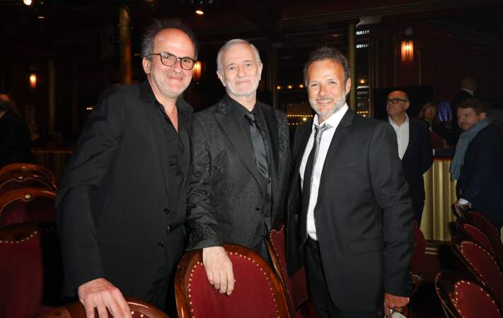 Lionel Abelanski, Francis Huster, PEF et Pierre-Francois Martin-Laval à la 35ème cérémonie des Molières, aux Folies Bergère, à Paris, le 6 mai 2024. 